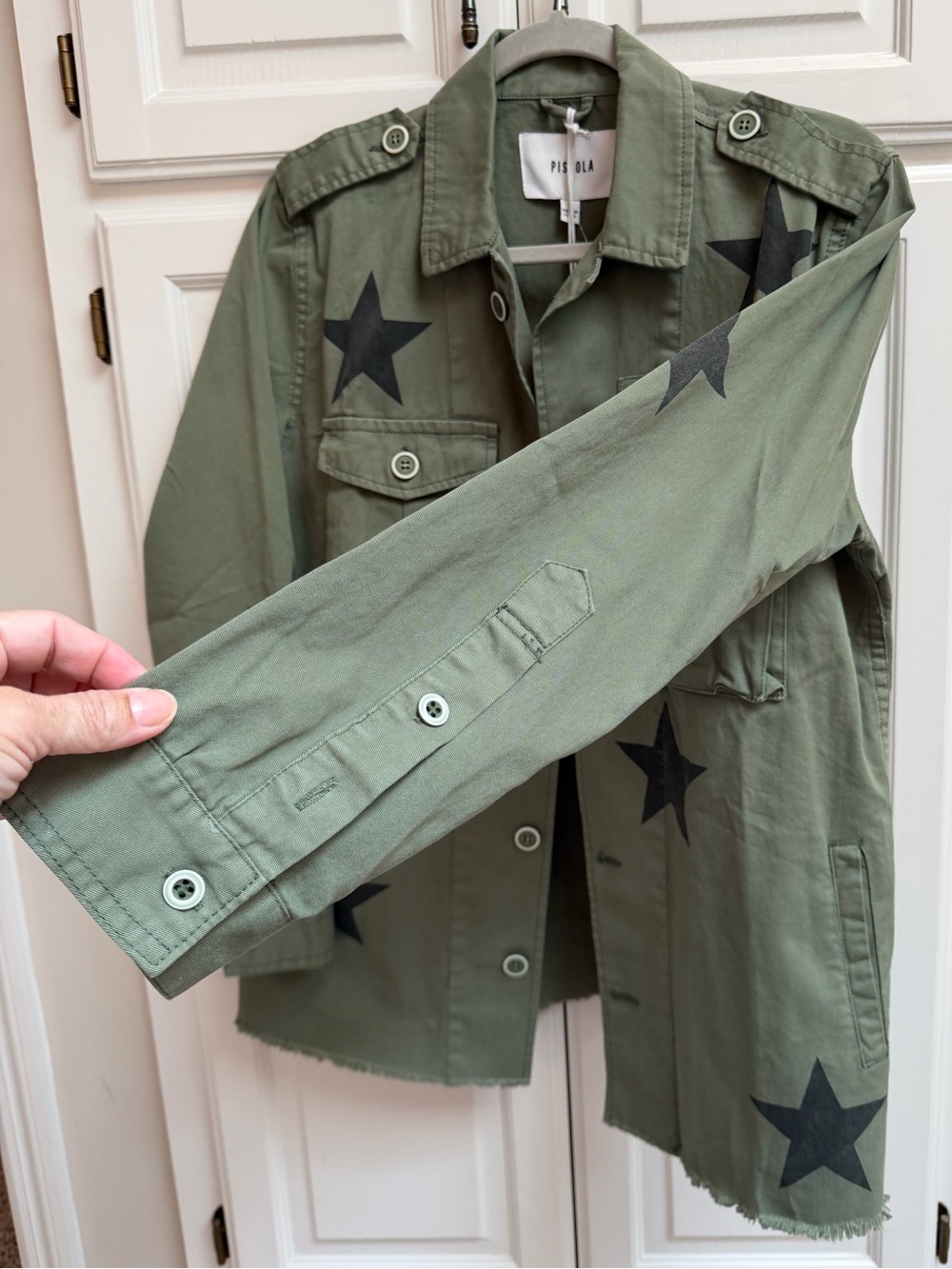 NWT Pistola Camilo Utility Jacket in Army Green with Stars Cotton Size Small - Picture 7 of 16